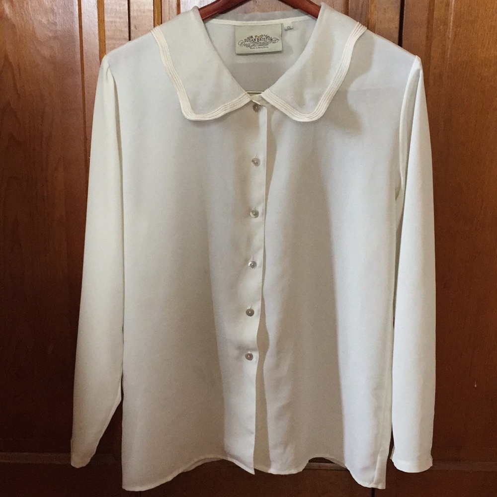 Real vintage, sheer, eggshell, collared blouse